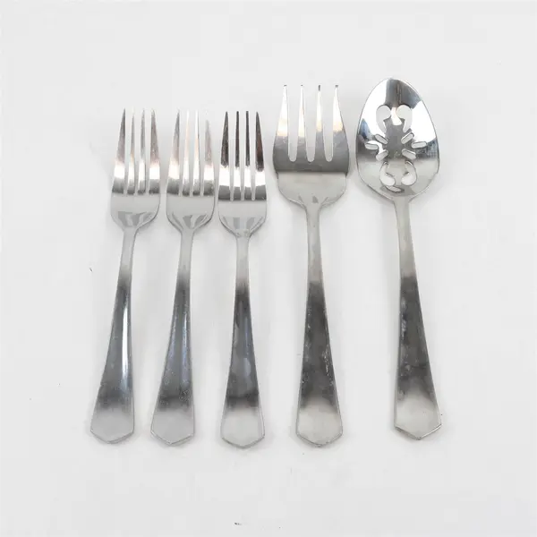 Lot of 5 Cuisinart Stainless Sienna Flatware: Dinner Forks, Serving Spoon & Fork