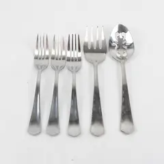 Lot of 5 Cuisinart Stainless Sienna Flatware: Dinner Forks, Serving Spoon & Fork