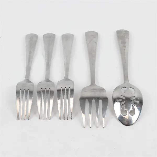 Lot of 5 Cuisinart Stainless Sienna Flatware: Dinner Forks, Serving Spoon & Fork