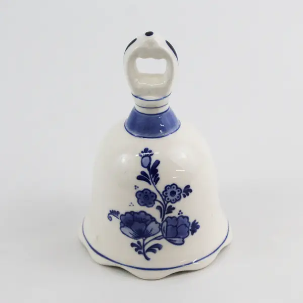 Hand Painted Delft Blue Ceramic Bell From Holland Windmill Flower Pattern
