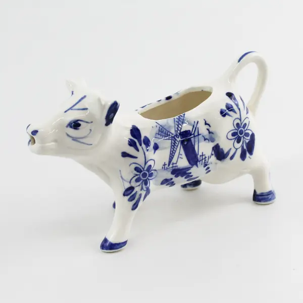 Vintage Delft Style Flower Windmill Cow Creamer