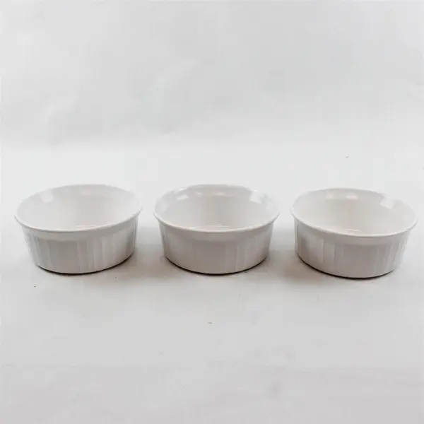 Lot of 3 CorningWare French White Round Ribbed Ramekins