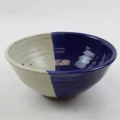 Stoneware Serving Bowl Two-Tone Dip Glaze Blue & Beige Handcrafted