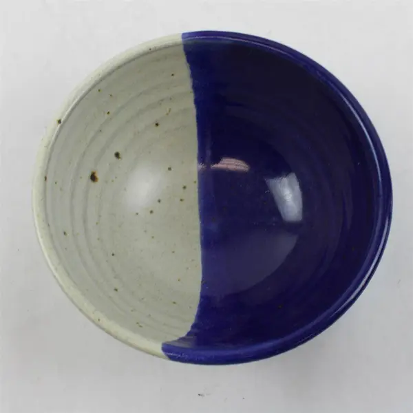 Stoneware Serving Bowl Two-Tone Dip Glaze Blue & Beige Handcrafted