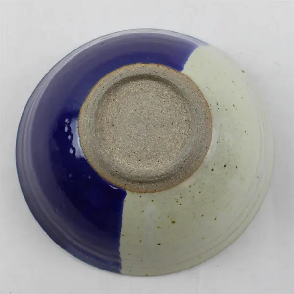 Stoneware Serving Bowl Two-Tone Dip Glaze Blue & Beige Handcrafted