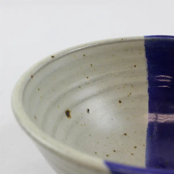 Stoneware Serving Bowl Two-Tone Dip Glaze Blue & Beige Handcrafted