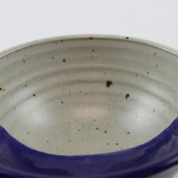Stoneware Serving Bowl Two-Tone Dip Glaze Blue & Beige Handcrafted