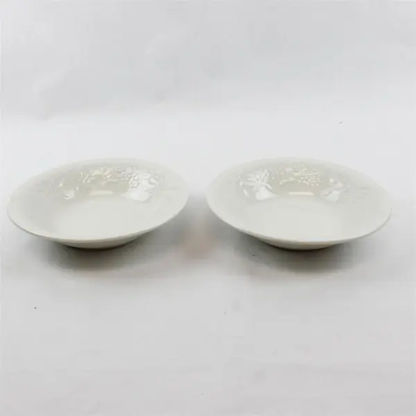 Lot of 2 Gibson White Embossed Fruit Soup Bowls 8" Vintage