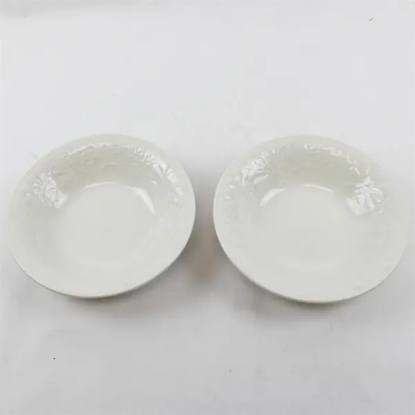 Lot of 2 Gibson White Embossed Fruit Soup Bowls 8" Vintage