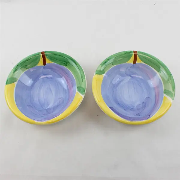 Bella Ceramica Large Hand-Painted Plum Green Yellow Soup Bowls