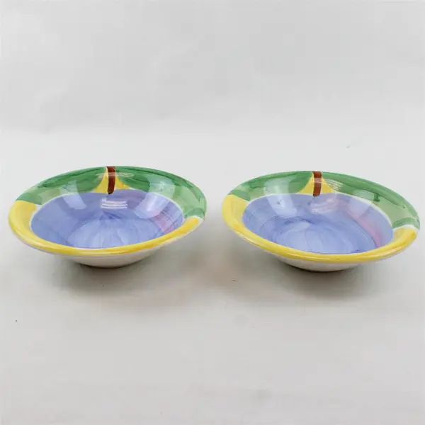 Bella Ceramica Large Hand-Painted Plum Green Yellow Soup Bowls