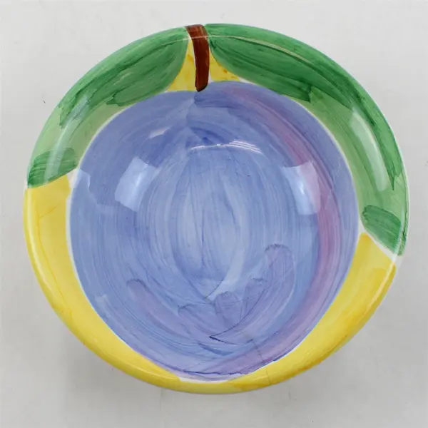 Bella Ceramica Large Hand-Painted Plum Green Yellow Soup Bowls