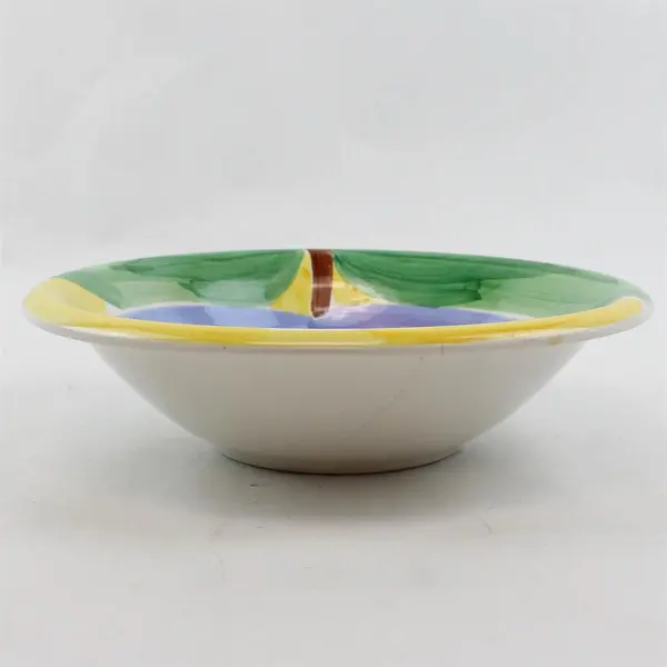 Bella Ceramica Large Hand-Painted Plum Green Yellow Soup Bowls