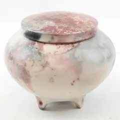 Handmade Raku Saggar-Fired Ceramic Art Jar 6x6x5.5 in
