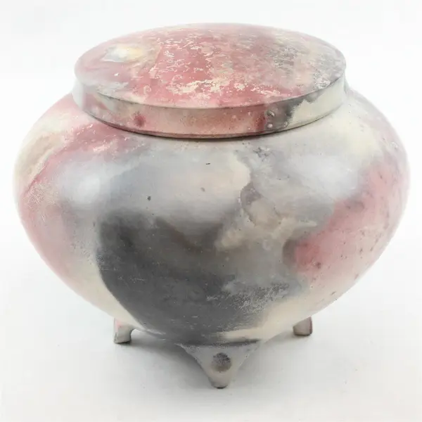 Handmade Raku Saggar-Fired Ceramic Art Jar 6x6x5.5 in