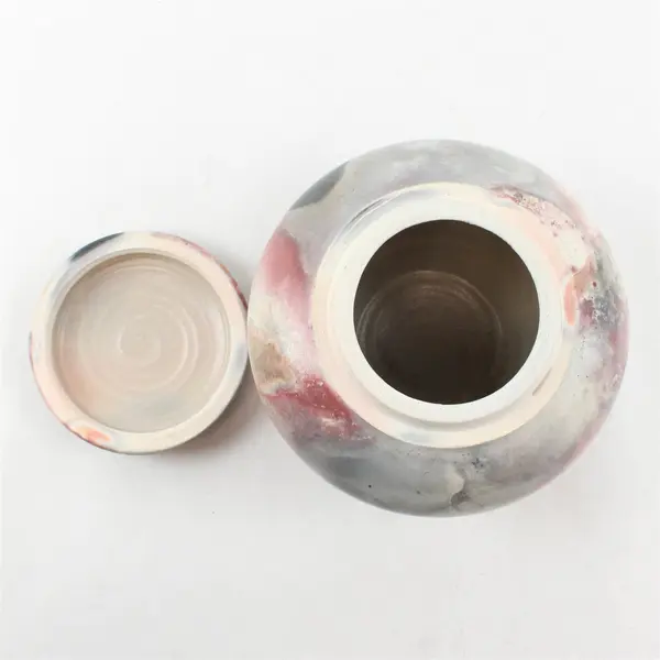 Handmade Raku Saggar-Fired Ceramic Art Jar 6x6x5.5 in