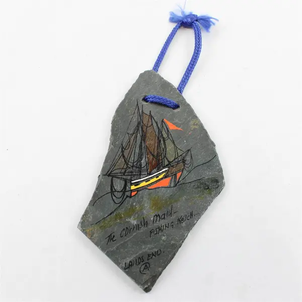 Hand-Painted Cornish Slate Plaque "The Cornish Maid" Coastal Wall Art