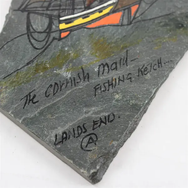 Hand-Painted Cornish Slate Plaque "The Cornish Maid" Coastal Wall Art