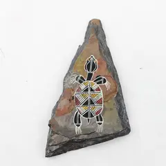Hand-Painted Australian Aboriginal Turtle on Stone Slab Uluru Souvenir