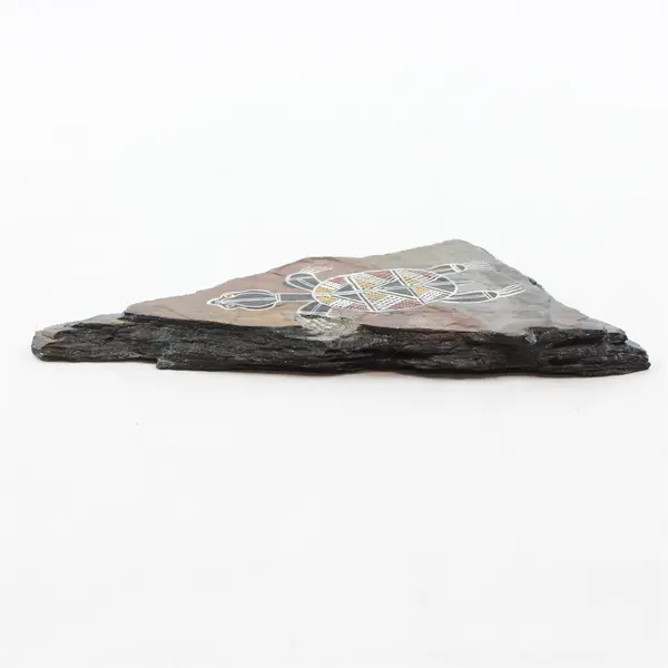 Hand-Painted Australian Aboriginal Turtle on Stone Slab Uluru Souvenir