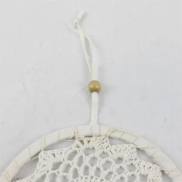Handmade White Crochet Dream Catcher Pom-Poms Wooden Beads Tassels