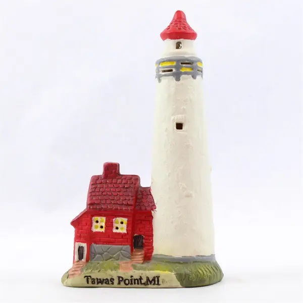 Tawas Point MI Lighted Ceramic Lighthouse Figurine 7.5in Red White