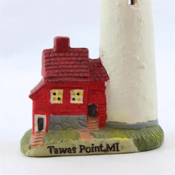 Tawas Point MI Lighted Ceramic Lighthouse Figurine 7.5in Red White