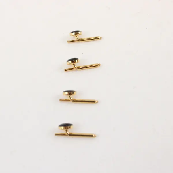 6 Pc Set Vintage Cufflinks and Shirt Studs Gold-Tone Black Stone