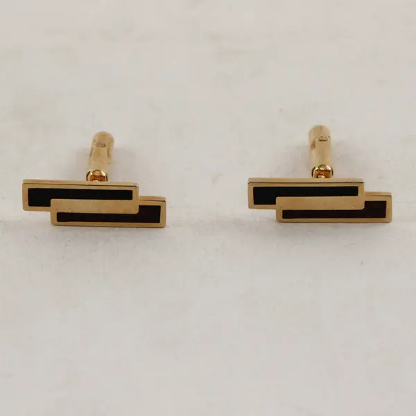 Vintage Black and Brown Enamel Gold-Tone Geometric Cufflinks
