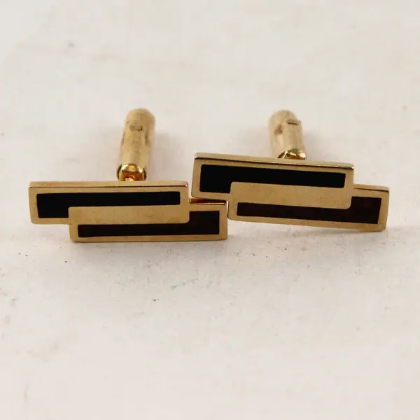 Vintage Black and Brown Enamel Gold-Tone Geometric Cufflinks