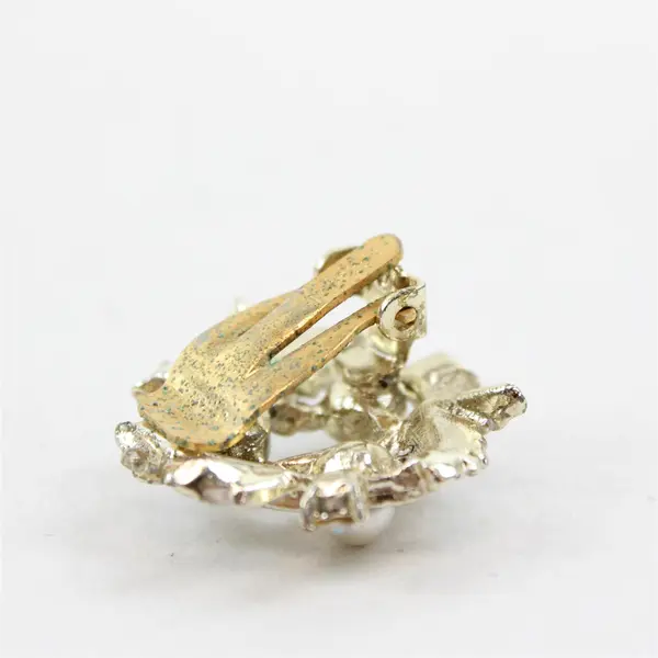 Vintage Judy Lee Leaf Design Faux Pearl Clip-On Earrings