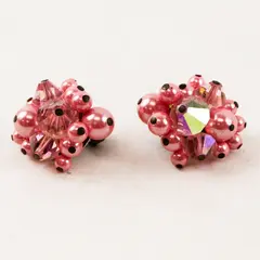Vintage Pink Beaded Cluster Clip-On Earrings Made in Japan