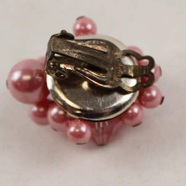 Vintage Pink Beaded Cluster Clip-On Earrings Made in Japan
