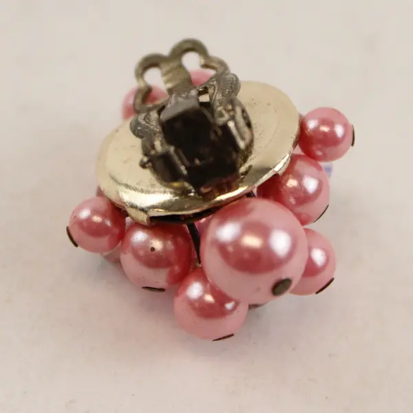 Vintage Pink Beaded Cluster Clip-On Earrings Made in Japan