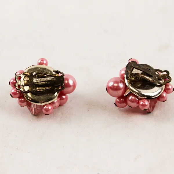 Vintage Pink Beaded Cluster Clip-On Earrings Made in Japan