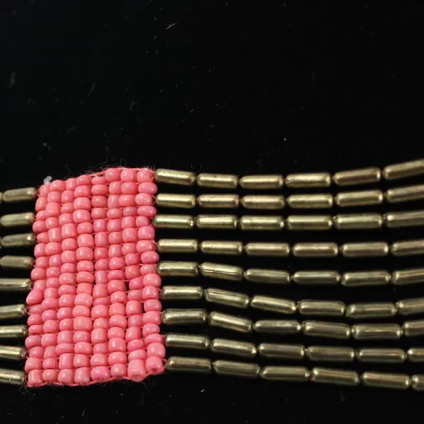 Multi-Strand Coral Pink and Brass-Tone Beaded Necklace 27"