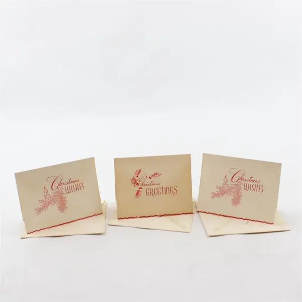 Lot of 3 Vintage Red Script on White Christmas Notecards
