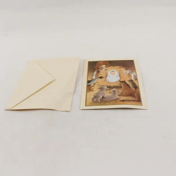 Hallmark Baby Jesus in Manger with Animals Christmas Greeting Card UNUSED