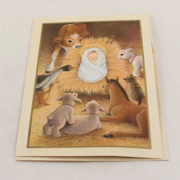 Hallmark Baby Jesus in Manger with Animals Christmas Greeting Card UNUSED