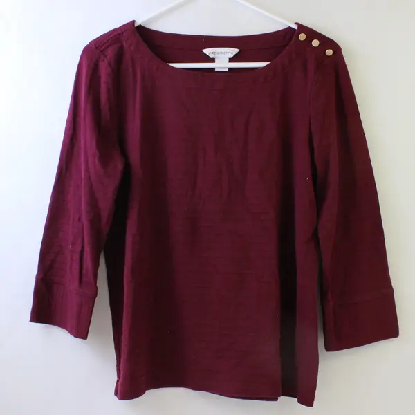 Liz Claiborne Solid Burgundy Quarter Length Sleeve Top Women's Size M
