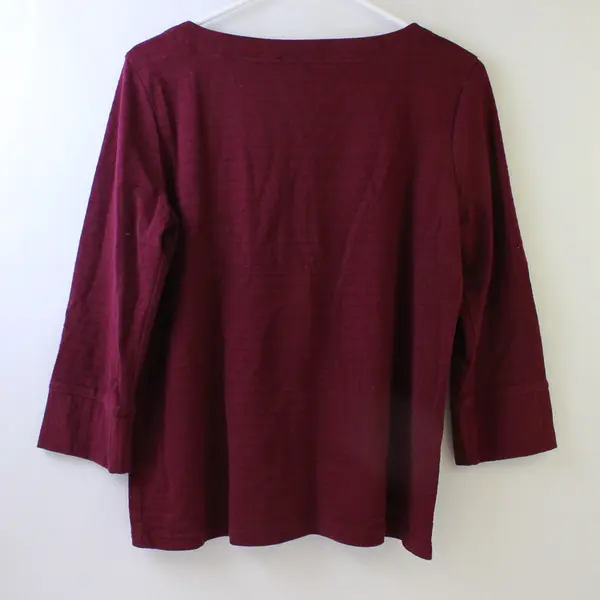 Liz Claiborne Solid Burgundy Quarter Length Sleeve Top Women's Size M