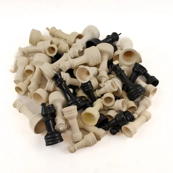 Lot of 64 Plastic Black and White Chess Pieces DIY Crafts