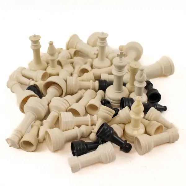 Lot of 64 Plastic Black and White Chess Pieces DIY Crafts