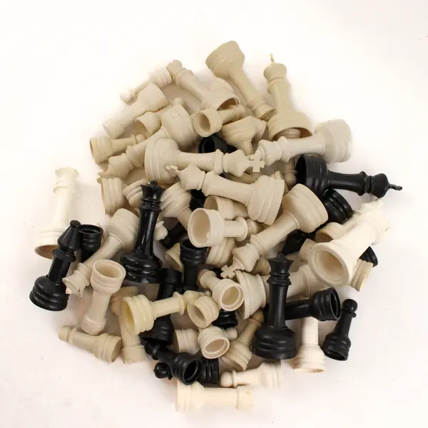 Lot of 64 Plastic Black and White Chess Pieces DIY Crafts
