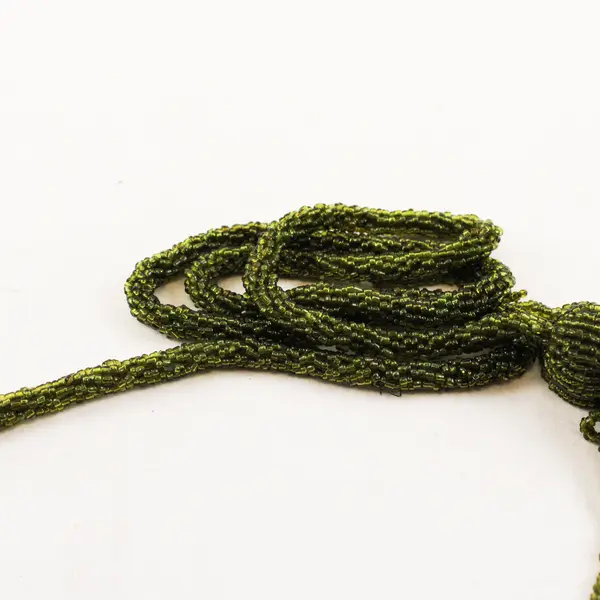 Olive Green Glass Seed Bead Tassel Lariat Sautoir Rope Necklace 52"