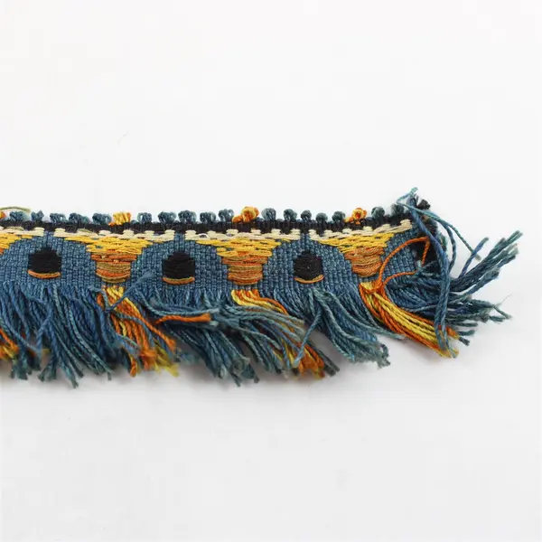 4.5 Yards Vintage Blue and Orange Fringed Upholstery Trim DIY Sewing