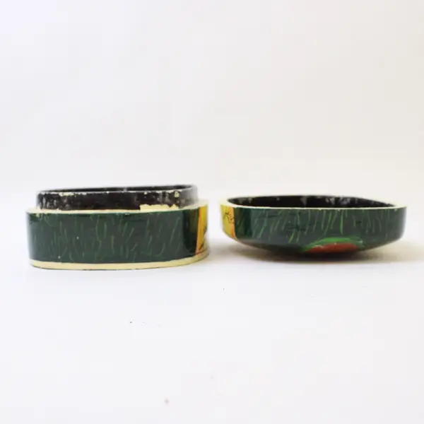 Vintage Kashmir Hand-Painted Lacquered Jungle Trinket Box Collectible