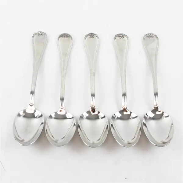 Lot Of 5 Mikasa Brand Laura (Stainless) Pattern Flatware Soup Spoons 8.25" Long