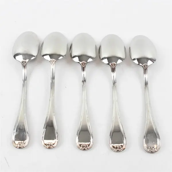 Lot Of 5 Mikasa Brand Laura (Stainless) Pattern Flatware Soup Spoons 8.25" Long