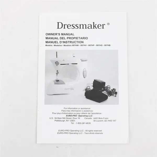 Dressmaker Sewing Machine Owner's Manual 997 Series 